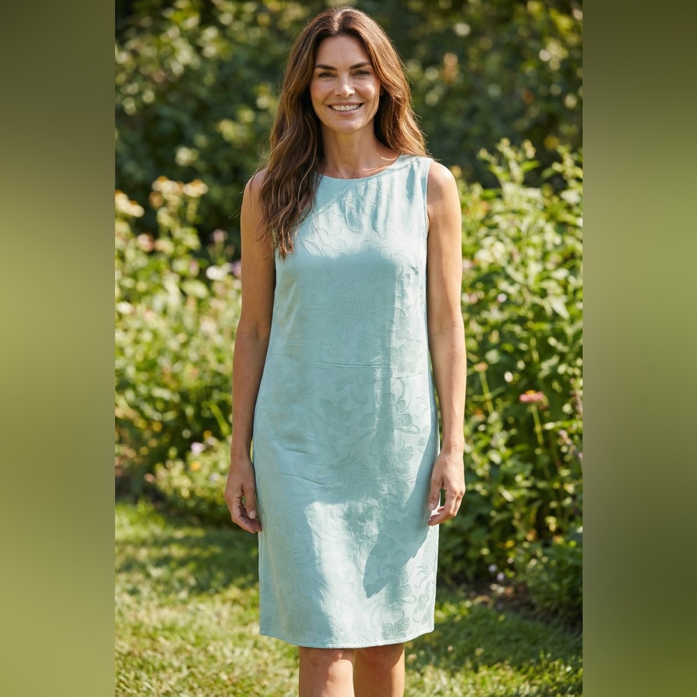 Tommy Bahama Seafoam Jacquard Sleeveless Midi Dress 100% silk